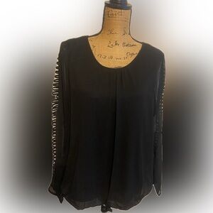 B.DESIGN Sz L Black long Sleeve w/ Cut outs Women’s Blouse